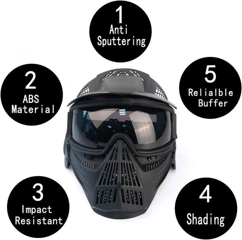 Tactical Mask Airsoft Masks for BB Hunting, CS Game Full Face Tactical Gear with Goggles for Outdoor Activities