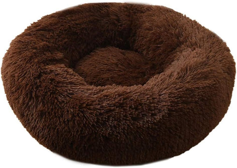 BODISEINT Faux Fur Dog Bed, Shag Round Anti-Anxiety Calming Bed for Medium Large Dogs and Cats (28'' D x 8'' H,