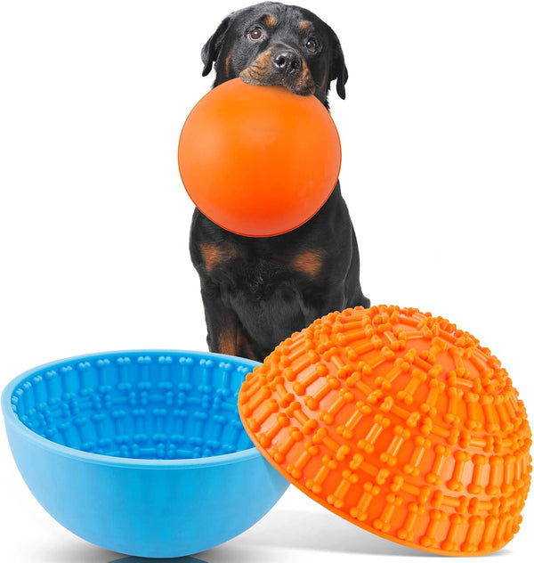 2 Pcs Silicone Dog Lick Bowl, Interactive Dog Slow Feeder Bowls for Oral Health, Anxiety Relief (Blue, Orange, Bone)