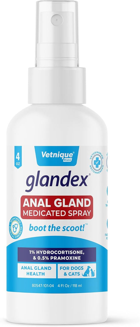 Vetnique Labs Glandex Medicated Dog Anal Gland Spray - Pain Relieving & Anti-Itch Formula (4oz)