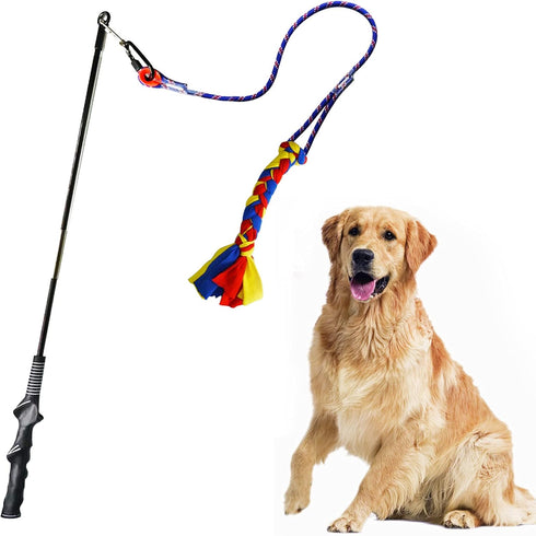 Flirt Pole for Dogs, Interactive Lures Durability Rope, Chase and Tug of War Puppy Toy for Small Medium Dogs