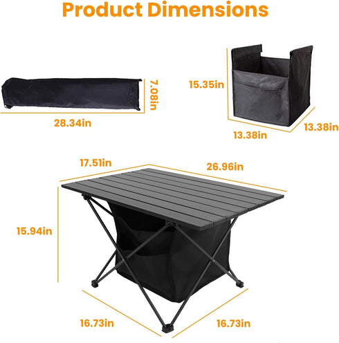 iMounTEK Lightweight Camping Table with Storage, Portable Folding Beach Table with Carry Bag for Travel, Picnic, BBQ (L)