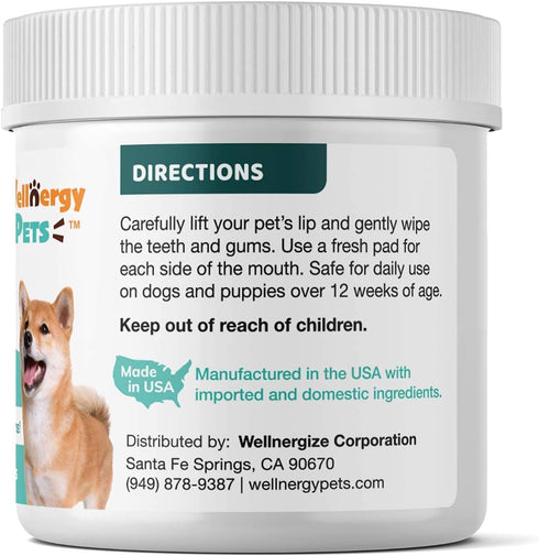 Dental Wipes for Dogs and Cats, No Brush Formula for Oral Hygiene, Fresh Mint Flavor, 100 Wipes