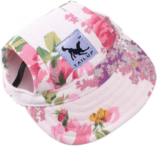 Dog Hat, Sunscreen Baseball Cap with Ear Holes, Adjustable Hat for Small and Medium Dogs, Flower, XL