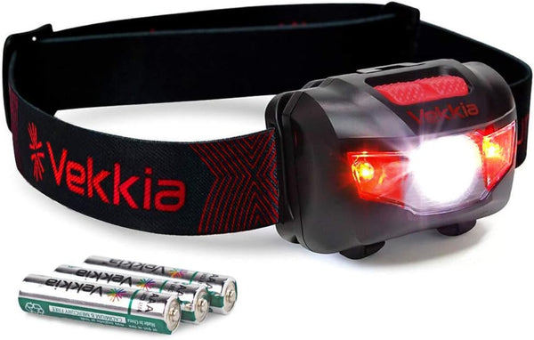 Vekkia Ultra Bright LED Headlamp, 5 Lighting Modes, White & Red LEDs, IPX6 Waterproof for Running, Cycling, Fishing,
