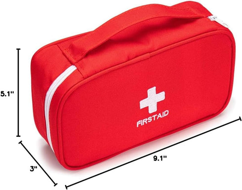 First Aid Bag Tote - Empty Small First Aid Kit Bag for Outdoor Travel, Rescue Pouch, First Responder Medicine Bag (Red
