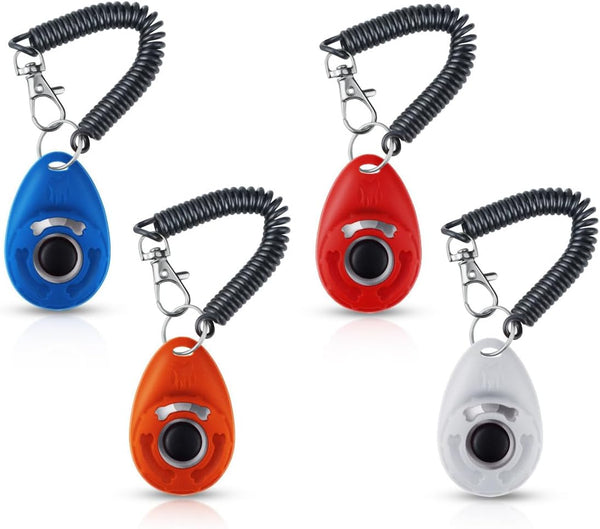 yuntop 4 Pieces Pet Training Clicker Set with Wrist Strap and Treat Pouch for Puppy, Cats & Birds (White, Red, Orange,