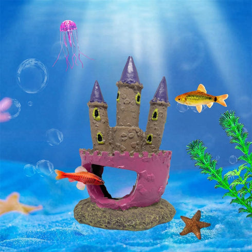 Cute Cartoon Pink Fairy Castle Decor, Small Fish Tank Ornament for Shrimp Crab Betta Cichlids