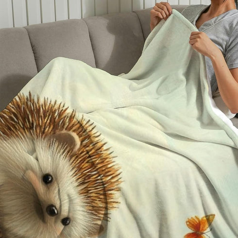 PALNKART 40x50in Hedgehog Grass Butterfly Flannel Blanket for Sofa Bed Travel Camping Chair, Multi-Purpose Gift Blanket