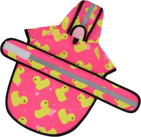 HDE Dog Raincoat Jacket, Reflective Adjustable Hooded Poncho for Small to X-Large Dogs, Pink Ducks