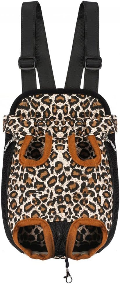 Pet Dog Puppy Cat Carrier, Medium Leopard Canvas Cotton Backpack with Double Shoulder Straps