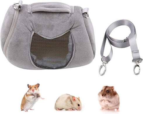 Wontee Portable Hamster Carrier Bag for Outdoor Travel, Adjustable Shoulder Strap for Small Pets (Grey)