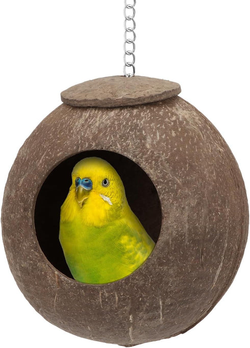 Hypeety Natural Coconut Hideaway - Parrot Birds Toys Decorative Bird Nest Cage for Pet