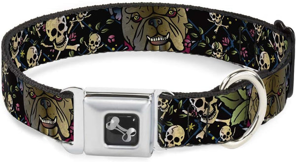 Trust No One Dog Collar, Seatbelt Buckle, Black 18 to 32 Inches, 1.5 Inch Wide