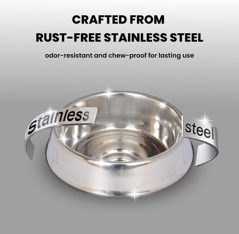 ICONIC PET 16 oz/2 Cup Stainless Steel Non Skid Pet Food/Water Bowl - Noise Free, Ant Resistant Dog/Cat Feeding Bowl