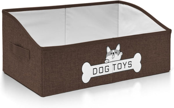 Dog Toy Basket, Collapsible Dog Toy Box with Handle for Pet Toy Storage, Perfect for Storing Accessories (Brown)
