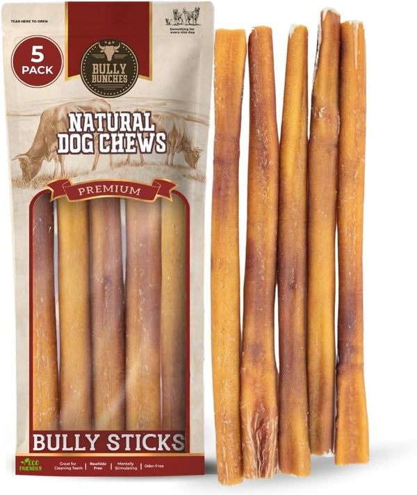 Bully Bunches Premium 12 Inch Standard Odor Free Bully Sticks for Small