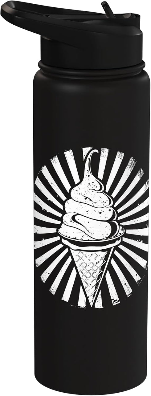 Funny Ice Cream Guy Graphic Tees and Gifts Ice Cream Cone Drawing Gelato Sorbet Stainless Steel Insulated Water Bottle