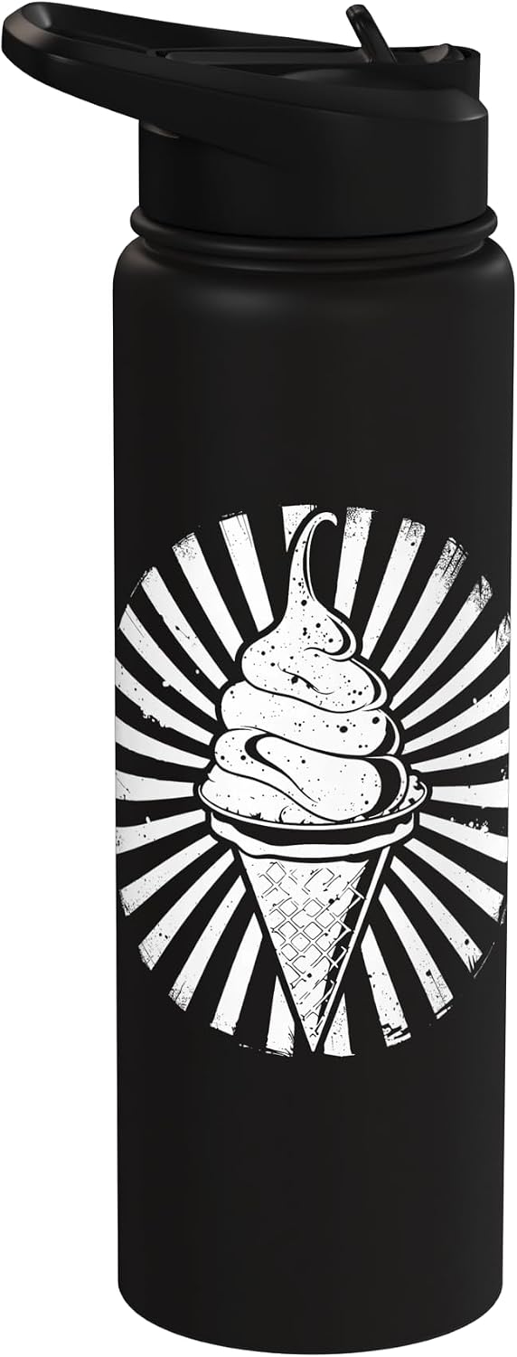Funny Ice Cream Guy Graphic Tees and Gifts Ice Cream Cone Drawing Gelato Sorbet Stainless Steel Insulated Water Bottle