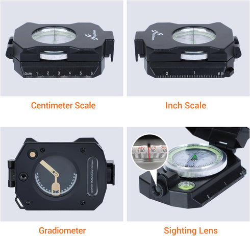 Sportneer Compass Survival Hiking Military Waterproof Lensatic Compass with Inclinometer for Camping