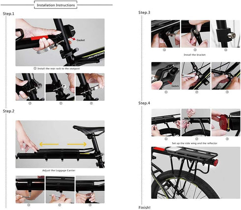 Rear Bike Rack - 110 lbs / 50KGS Aluminum Alloy Adjustable Cargo Racks for 26"-29" Frames