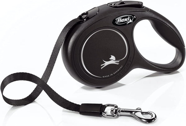 FLEXI New Classic Retractable Dog Leash (Tape), 10 ft, Extra Small, Black