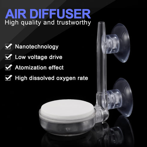Quiet Aquarium Air Stone Fish Tank - 2 Pieces Nano Air Stone Kit with Control Valve and Suckers for Hydroponic