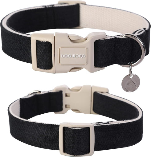 DOGWONG Heavy-Duty Cotton Hemp Dog Collar, Adjustable Soft Natural Fabric for Small Medium Large Dogs, Cute Wedding