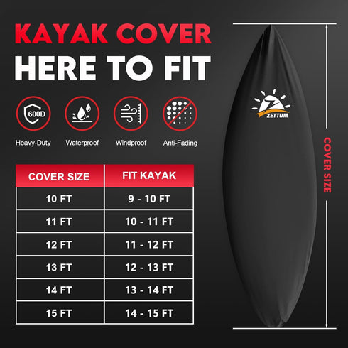 Kayak Cover 13 FT, 600D Heavy Duty Waterproof Canoe Cover for Outdoor Storage, Fits 12ft - 13ft Kayak