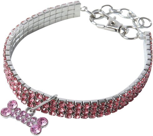 Rhinestone Pet Collar - Sparkling 3 Rows Crystal Diamond Adjustable Wedding Collar, Puppy Girl Bling Necklace for Small