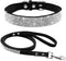 Cute Dazzling Sparkling Elegant Fancy Soft Suede Leather Bling Rhinestone Crystal Jeweled Pet Collar & Leash Combo Set