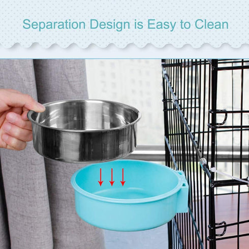 Crate Dog Bowl, Removable Stainless Steel Feeder Bowls, Hanging Pet Cage Bowl for Dogs, Cats, and Small Pets