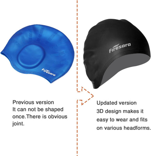 Firesara Swim Cap, Updated 3D Ergonomic Design for Women, Kids, Men, and Adults with Nose Clip and Ear Plugs