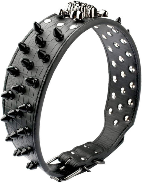 Spiked Studded Dog Collar, Stylish Leather, 2 Inch Width, Fit Medium & Large Dogs, Pink (S)