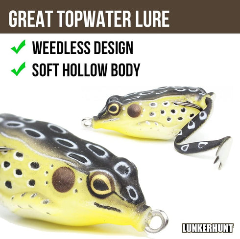 LUNKERHUNT Frog Lure for Bass Fishing | Pocket Frog Fishing Lure 1.75 Inch | Soft Hollow Body