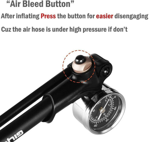 Giyo High Pressure Shock Pump, 300 PSI Max for Fork & Rear Suspension, No Air Loss Lever Lock Nozzle