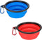 Pack of 2 Large Collapsible Dog Bowls - Food Grade Silicone, BPA Free, Foldable Travel Bowl with Carabiner Clip (Blue &