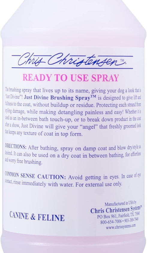 Just Divine Dog Brushing Spray by Chris Christensen, 16oz, Prevents Brushing Damage, All Coat Types