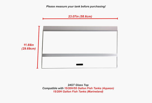 H2Pro 24" Glass Canopy for 15/20/ 55-Gallon Aqueon All Glass Marineland Perfecto Aquarium Fish Tank (23.07 x 11.69 x 0.16in)