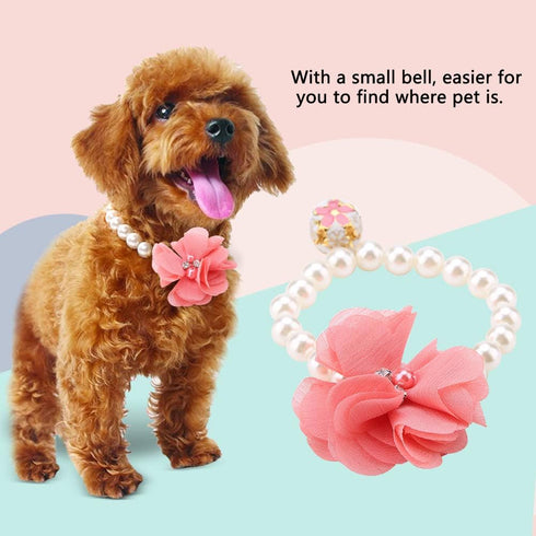 Pet Pearl Flower Necklace - Princess Necklace Collar Accessories for Puppy Decoration (Blue, Red)