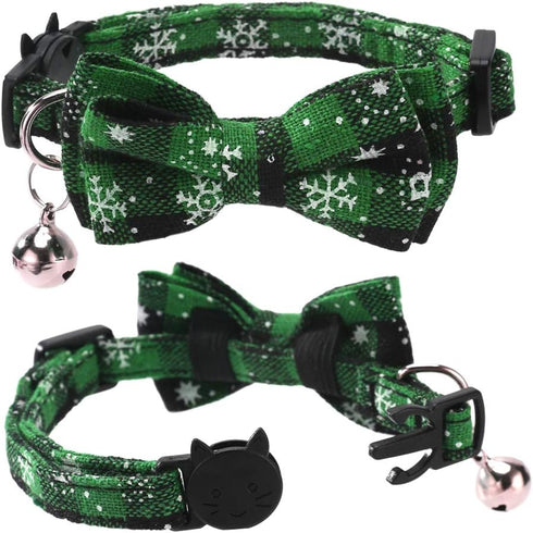 Lamphyface 2 Pack Christmas Cat Collar with Breakaway Bow Tie and Bell, Adjustable Safety Plaid for Kitty