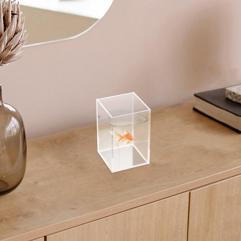 Ipetboom Transparent Small Betta Fish Tank Aquarium, Desktop Fish Bowl Accessories for Turtle, Reptile, Shrimp, Moss