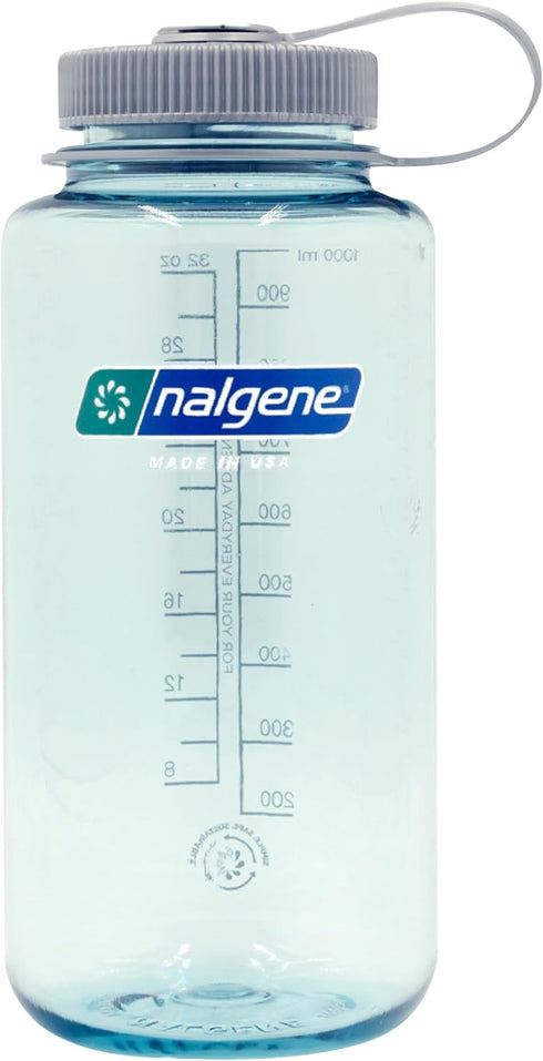 Nalgene Sustain Tritan BPA-Free Water Bottle, 32 OZ, Wide Mouth, Made with 50% Plastic Waste, Seafoam