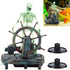 Aquarium Pirate Captain Decoration, Skeleton Ornament for Landscape, Pirate Captain Skeleton on Wheel