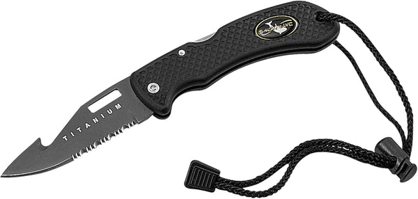 Nami Folding Knife with Wrist Lanyard, Saltwater Resistant for Scuba Diving, Fishing, Hunting, Camping (Black/Titanium)
