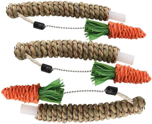 Pet Climbing Tree Toy - Rattan Grass Scratcher Activity Center with Carrot for Cat, Rabbit, Hamster, Small Animals