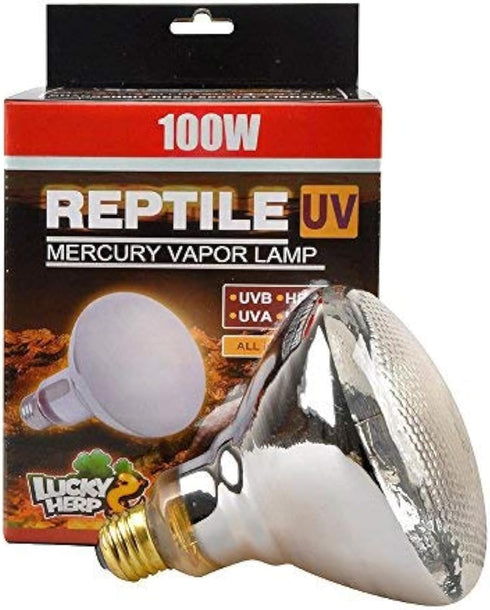 LUCKY HERP Reptile UVA UVB Mercury Vapor Bulb Lamp, PAR38, 100 Watt
