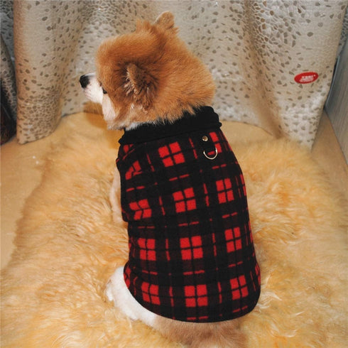 Dog Sweater Red, Soft Fleece Vest with Leash Ring Pullover Jacket for Small Dog, Puppy, Cat, Christmas (M)