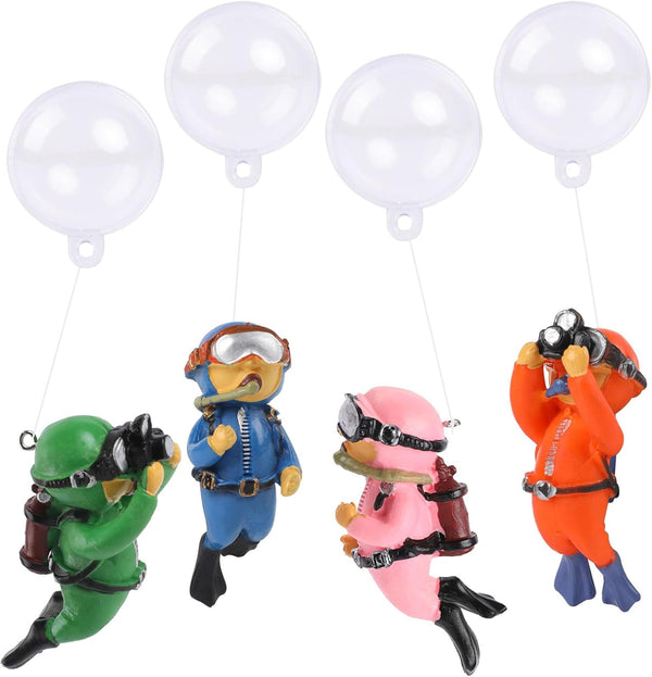 Floating Fish Tank Decorations, Cute Little Diver Aquarium Decor Accessories, 4 Pack of Diver Ornaments
