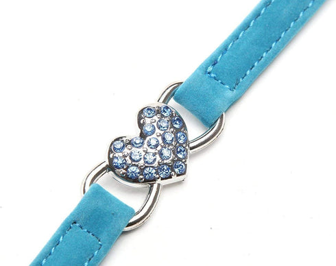 CHUKCHI Pink Soft Velvet Safe Cat Adjustable Collar with Crystal Heart Charm, 8-11 Inches